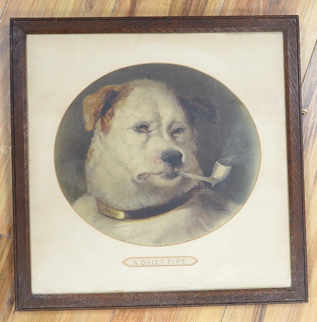 From the Studio of Fred Cuming. Two vintage Pears colour lithographs, comprising 'A quiet pipe' and 'Don't tell', from the painting by A G Elsley, one published by Cassell & Co., Ltd., largest 60 x 46cm. Condition - poor